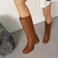 thumbnail image 3 of Dakaela Knee High Boots for Women Square Toe Western Cowboy Boot Chunky Block Heel Wide Calf Riding Tall Boots Red Size 8.5, 3 of 8