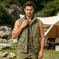 thumbnail image 7 of GrmtClth Men's Zip Front Stand Collar Vest Multi Secure Storage Pockets Lightweight Sleeveless Top Outdoor Walking Cycling Waistcoat Khaki 3XL, 7 of 7