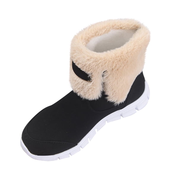 Black Ladies Knee High Snow Boots With Fuzzy Trim And Thick Heel For Cold Weather