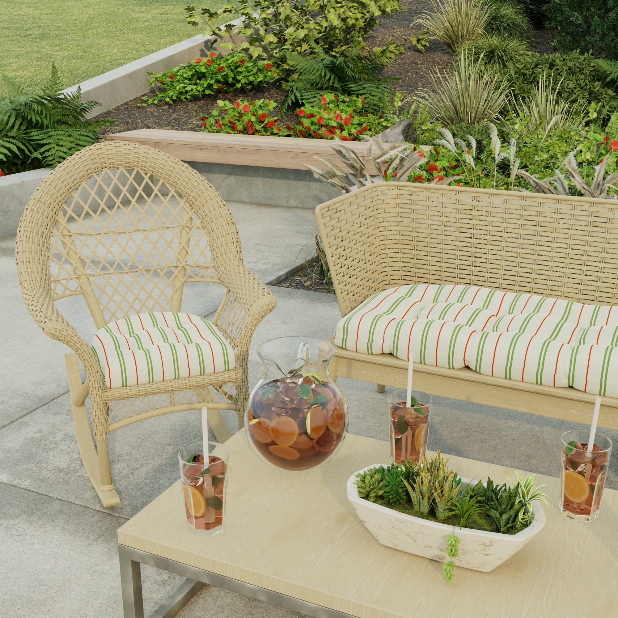 Jordan Manufacturing 19" x 19" Gallan Cedar Grey Stripe Square Tufted Contoured Outdoor Wicker Seat Cushion (2 Pack)