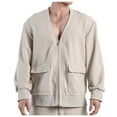 thumbnail image 2 of pstuiky Camisas suaves de manga larga para hombre, Suéter deportivo informal de manga larga con cuello en V y cremallera para hombre Tops de hombre l, 2 of 9