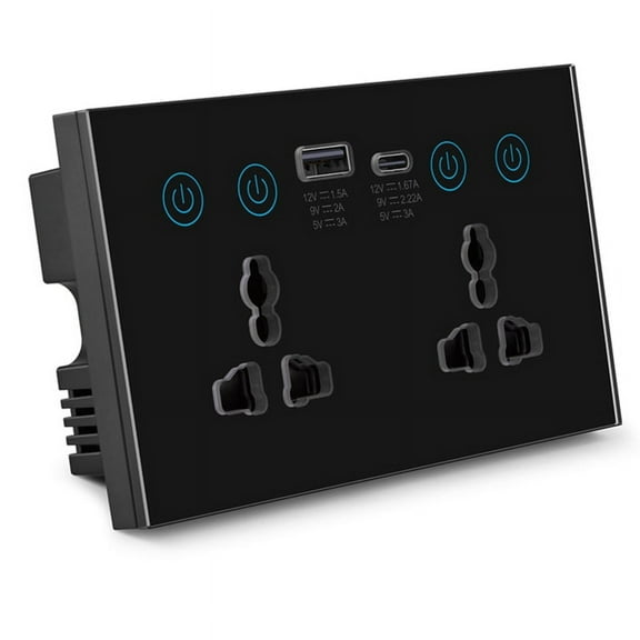 EU UK US Universal Plug Tuya WiFi Black Smart Socket Switch with USB and Type-C Port Outlet Smart Life