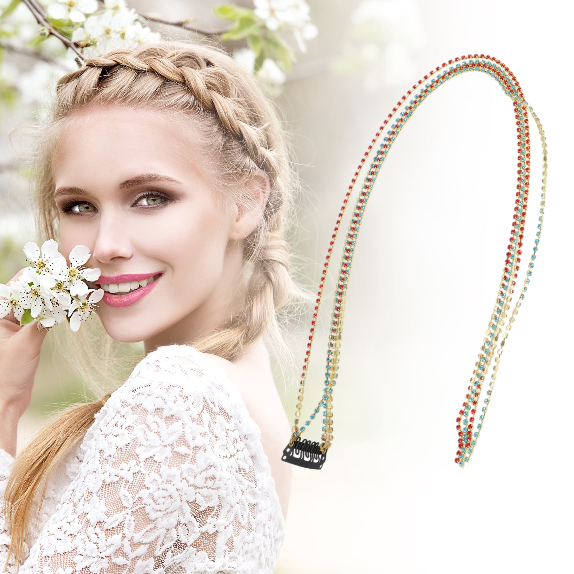 Unique Bargains Rhinestone Braided Hair Chain 1 Pc Colorful [Style 2 Rhinestone]