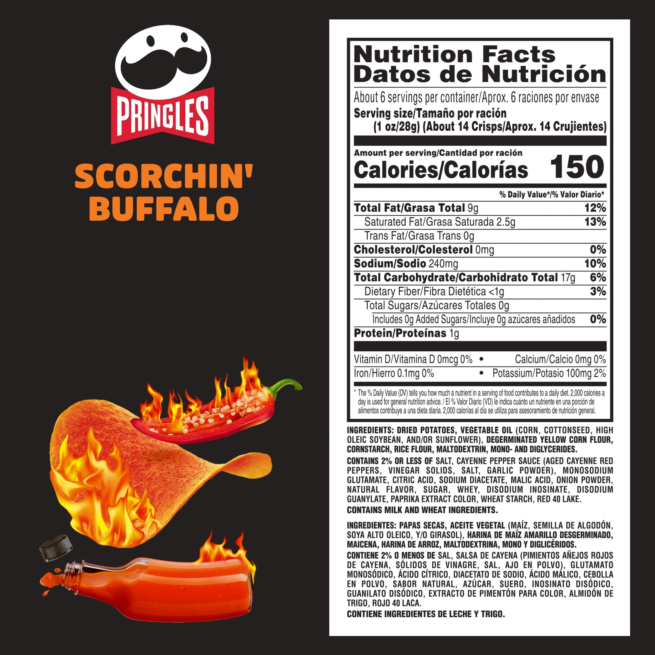 Pringles Scorchin' Buffalo Potato Crisps Chips, Spicy Snacks, 5.5 oz