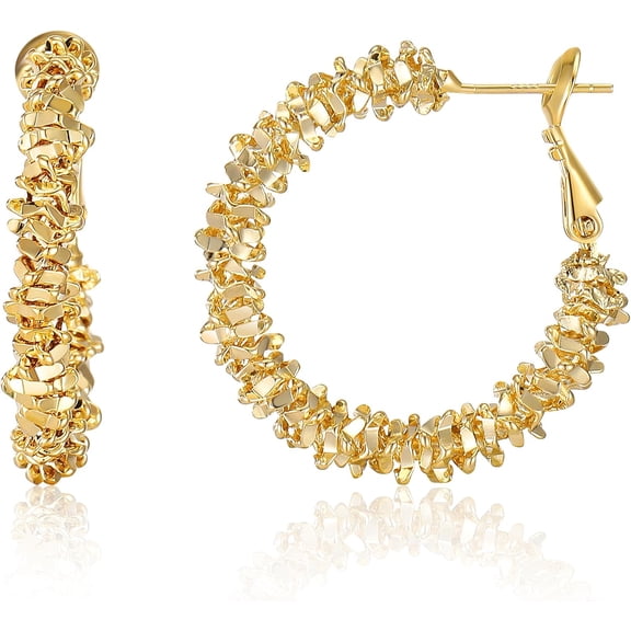 14K Gold Plated Hoop Earrings for Women, Trendy Gold Hoop Earrings Statement Cuff Lightweight Hypoallergenic Jewelry for Her