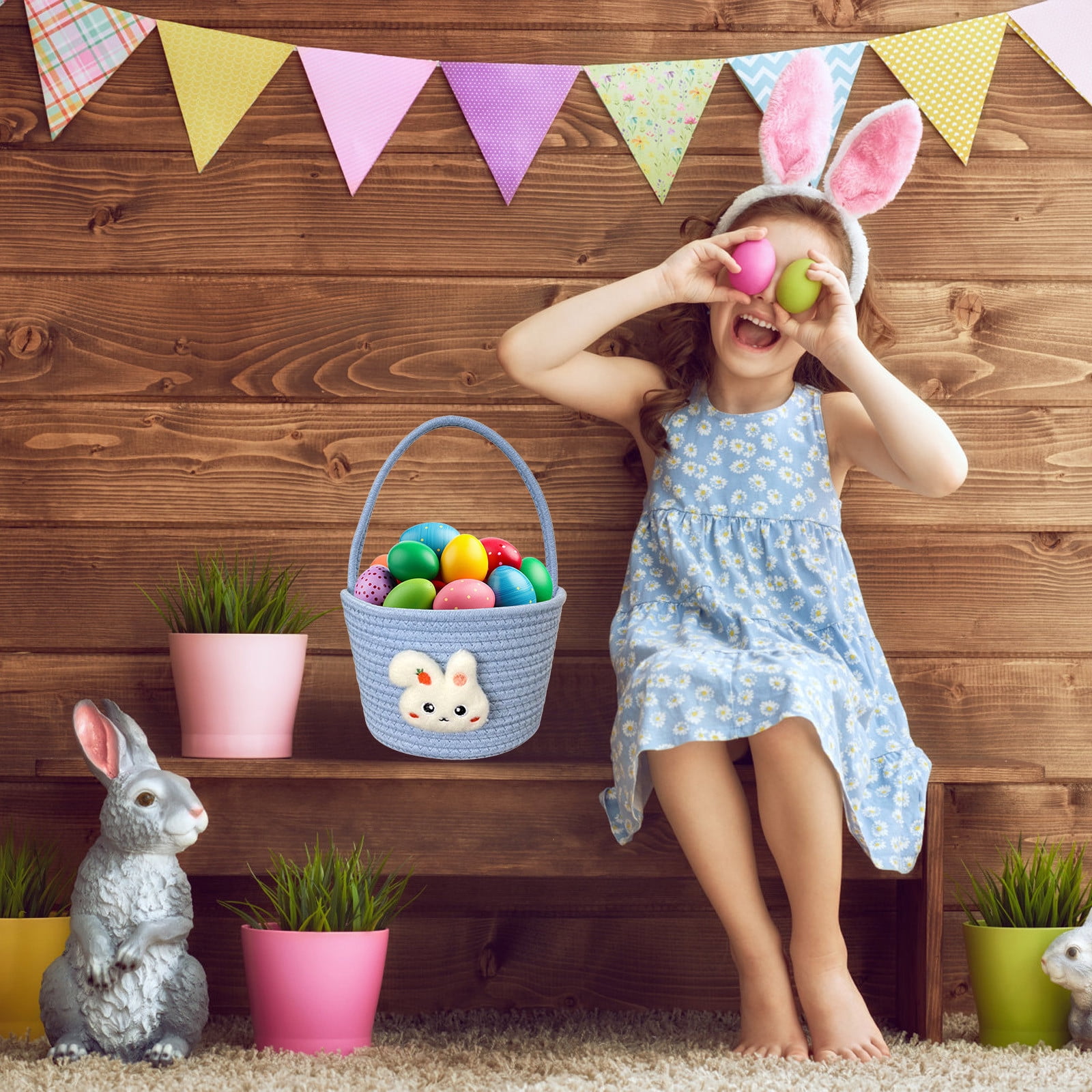 Easter Storage Bunny Decorative Thread Basket Desktop Coffee Table Miscellaneous Cosmetics Sundries Living Room Food Storage
