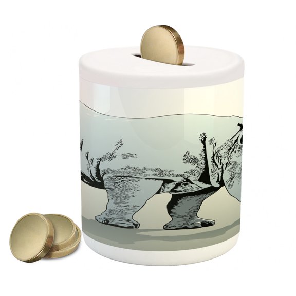 Animal Piggy Bank, Wild Animals Themed Creature Illustration Tropical Nature Safari Art, Ceramic Coin Bank Money Box for Cash Saving, 3.6" X 3.2", Pale Green Pale Blue, by Ambesonne