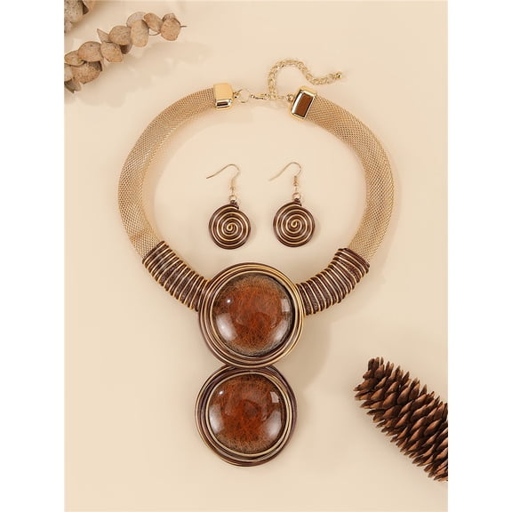 Aluminum Wire Jewelry Resin Round Bead Necklace and Earring Set for Women Colorful Fashion Costume Accessory for Weddings Parties Everyday Wear