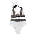 thumbnail image 4 of Fadeal Tummy Control Bikini for Women Bathing Suit for Women High Waisted Bikini Sets Sporty Two Piece Swimsuits Color Block High Cut Bathing Suits High Waisted Bikini White S, 4 of 4