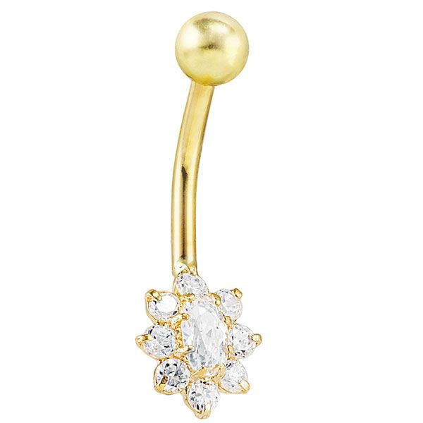 FANCY OVAL Cubic Zirconia Yellow 14K Gold Navel Belly Button Ring by