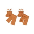 thumbnail image 2 of Loicainy Baby Toddler Kids Girl Halloween Outfit 6 9 12 18 24 Months 2T 3T 4T 5T Pumpkin Embroidery Smocked Tie-up Spaghetti Strap Tops Solid Wide Leg Pants Clothes Set, 2 of 9