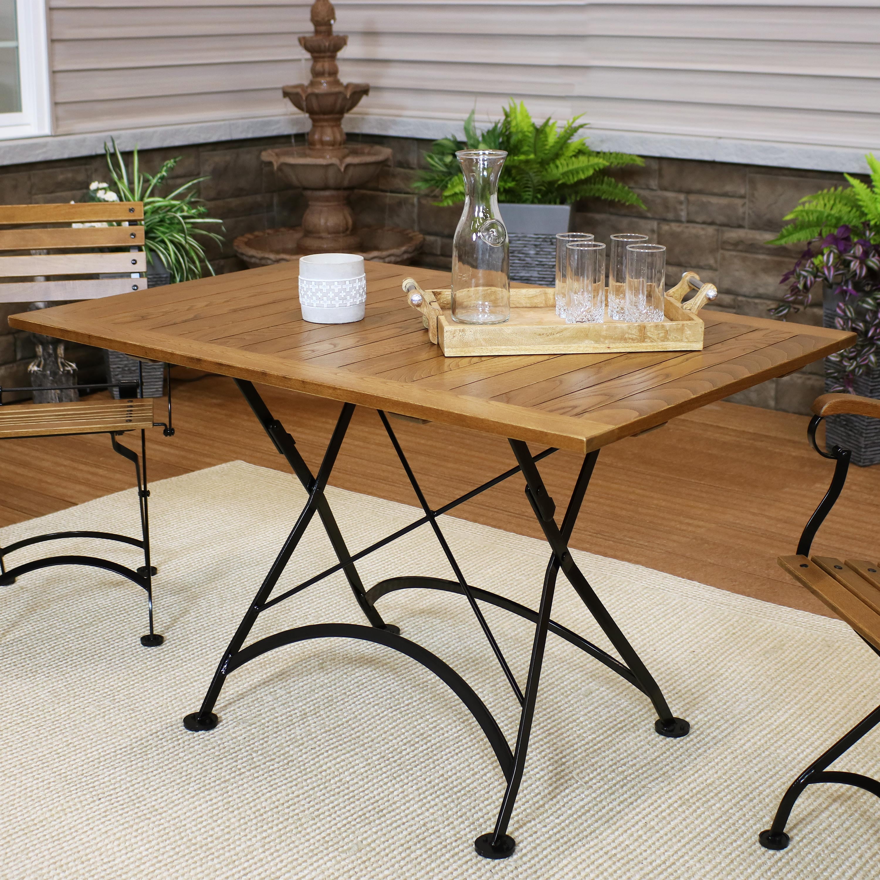 Sunnydaze European Chestnut Wood Folding Dining Table - 48 inches x 32