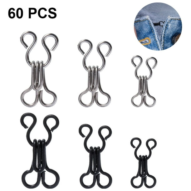 60pcs Sewing Hooks and Eyes Closure for Bra and Clothing, 3 Sizes (silver  white and gun color)