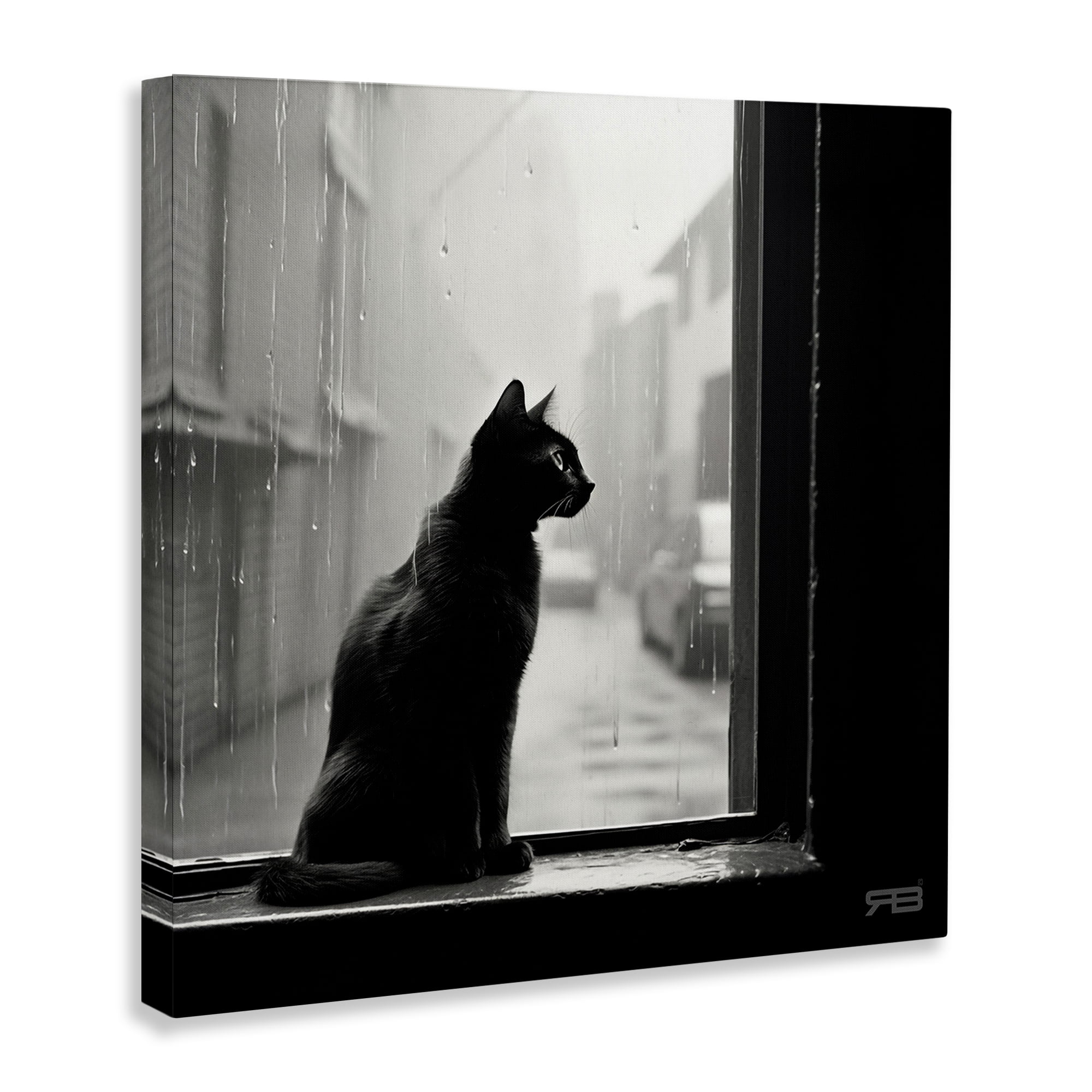 Stupell Industries Cat Gazing Rainy Window Animals & Insects Painting Gallery Wrapped Canvas Art Print Wall Art, 24 x 24