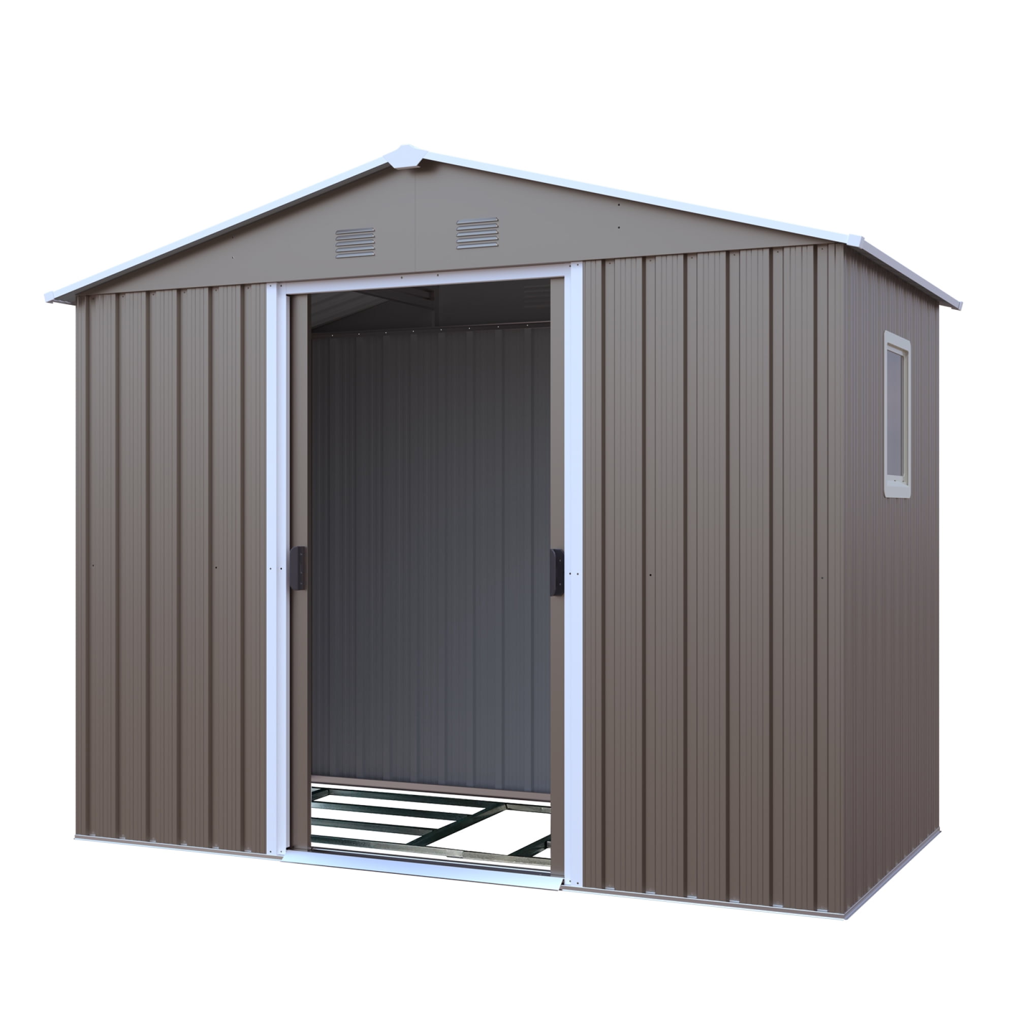Jopath 8ft x 4ft Outdoor Metal Storage Shed with Sliding Door and Foundation for Backyard, Patio, Lawn (Gray)