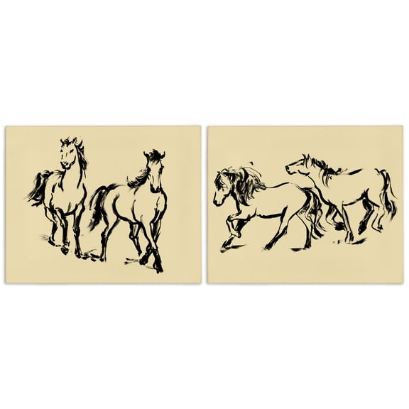 Stupell Industries Gestured Horses in Motion 2 Piece Canvas Wall Art Set design by Victoria Barnes, 16 x 20