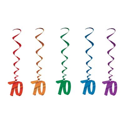 Beistle Pack of 30 Assorted Color 70th Birthday Metallic Spiral Hanging Party Decoration Whirls 36"