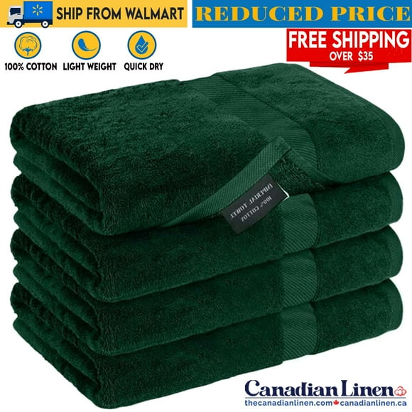 Canadian Linen Imperial Basic 4 Pack Bath Towels Set for Bathroom 27"x54" inches 100% Terry Cotton Towels Lightweight Soft & Absorbent Quick Dry Thin Towel for Gym Shower Hotel Bath & Spa Hunter Green