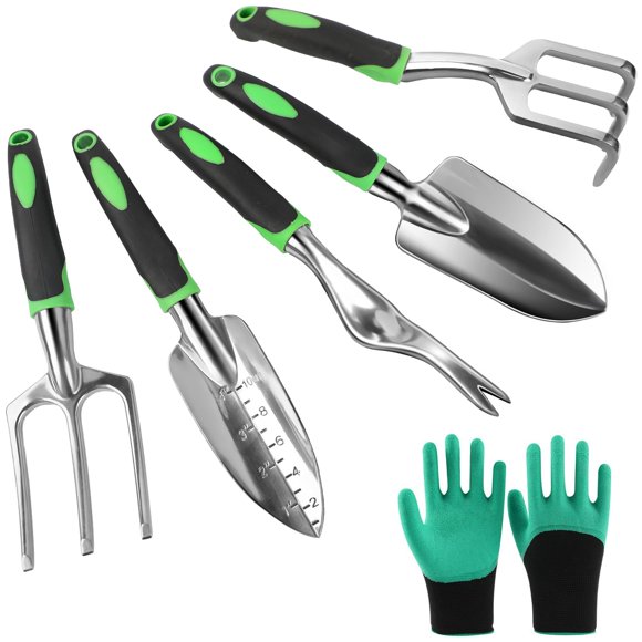 Garden Tools Set, 6 Pack Heavy Duty Stainless Steel Gardening Tools Include Weeder, Trowel, Transplanted, Cultivator, Weeding Fork