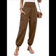 thumbnail image 2 of Pantalones de Verano Bohemios Informales de Negocios, Plisados, Elásticos, de Cintura Alta, de Pierna y con Bolsillos para Mujer. Color Café L, 2 of 9