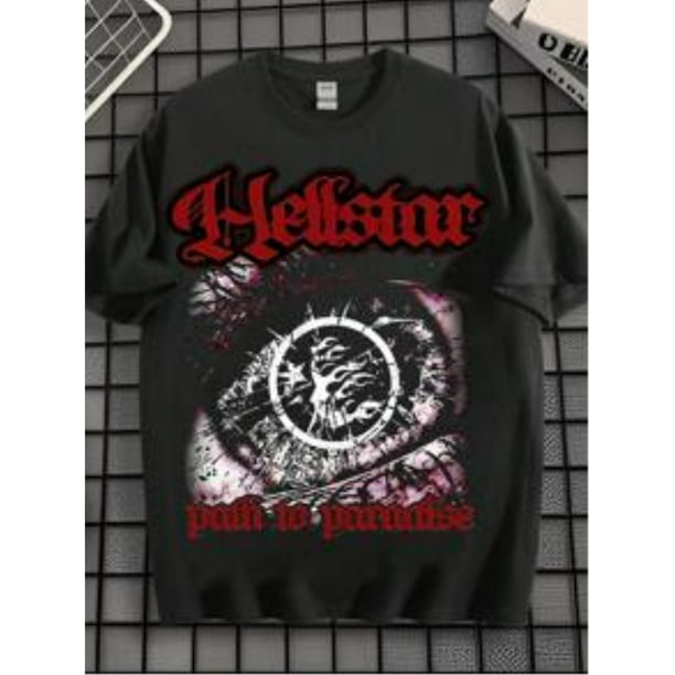 EWH On The Streets, Y2k, Dark , Men's T-Shirt, Eye Pattern, Rock, Loose Fit, Short Sleeved, Top