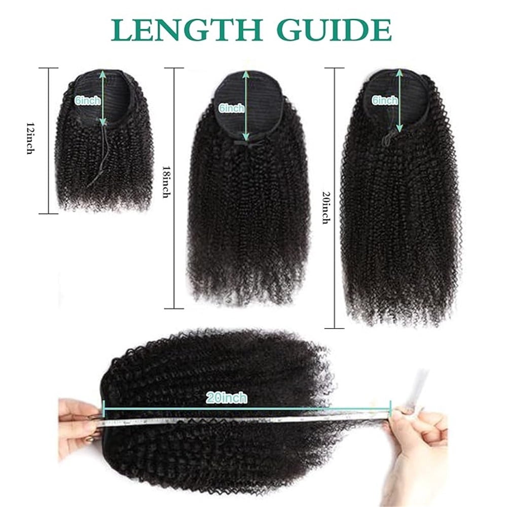 Deep Wave Ponytail Extensions for Black Women Human Hair Drawstring Pony Tail Natural Black Clip in Curly Hair Piece