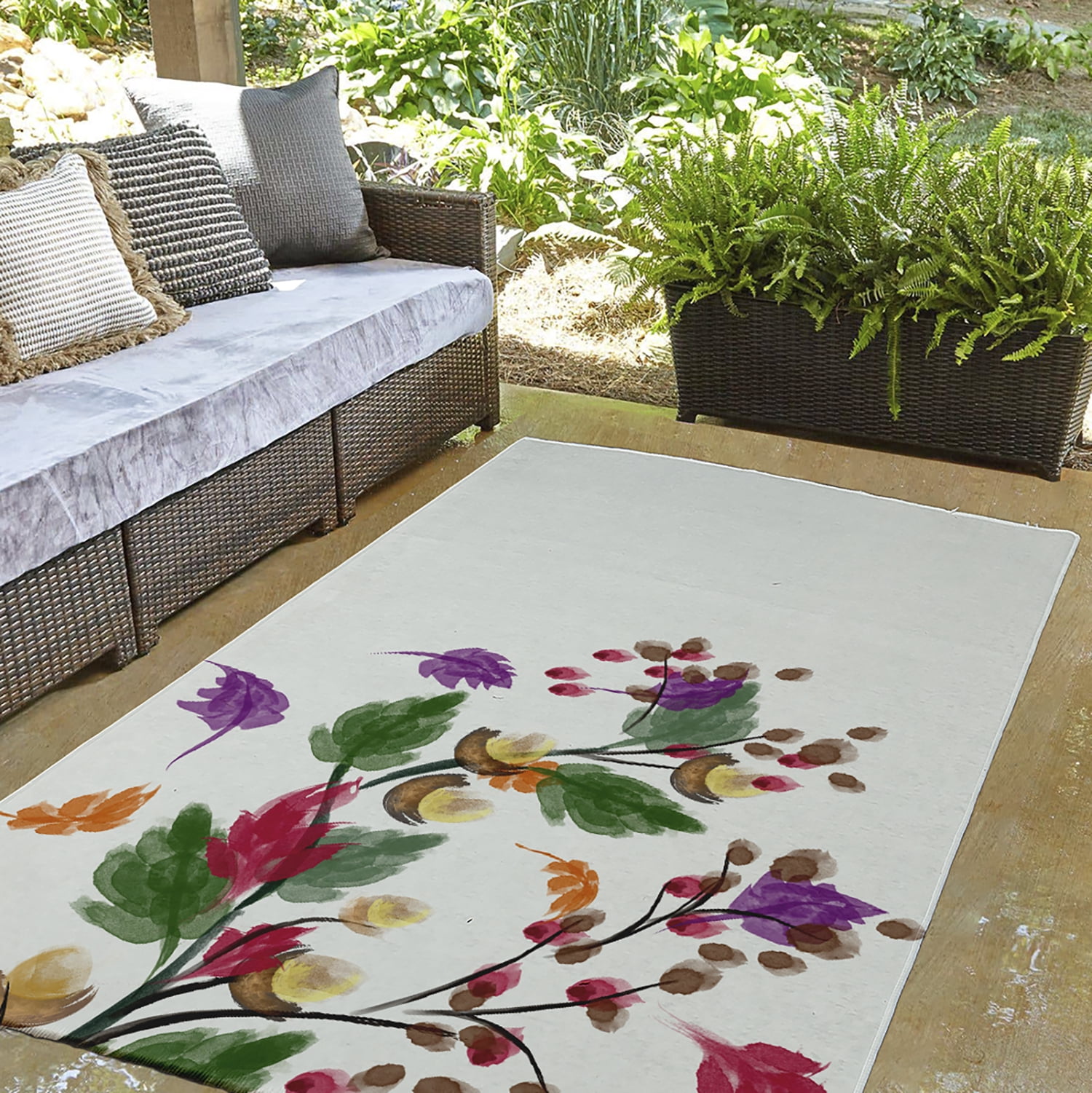 3' x 5' Simply Daisy Colorful Leaves Cabin & Lodge Chenille Area Rug, Purple