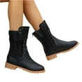 thumbnail image 2 of Willtoo Women's Vintage Rivet Cowboy Boots Mid-Calf Boots,Non-slip Side Lace Up Mid Calf Boots Anti Slip Platform Low Heels Motorcycle Riding Short Boots For Women Winter Shoes Black, 2 of 6