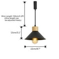thumbnail image 3 of FSLiving Adjustable Wire Length H-Type Track Pendant Light E26 Wood Base Retro Black Metal Shade 8.7" for Pantry Farmhouse Bar Sink (Bulb & Ceiling Track Sold Separately) - Set of 3, 3 of 6