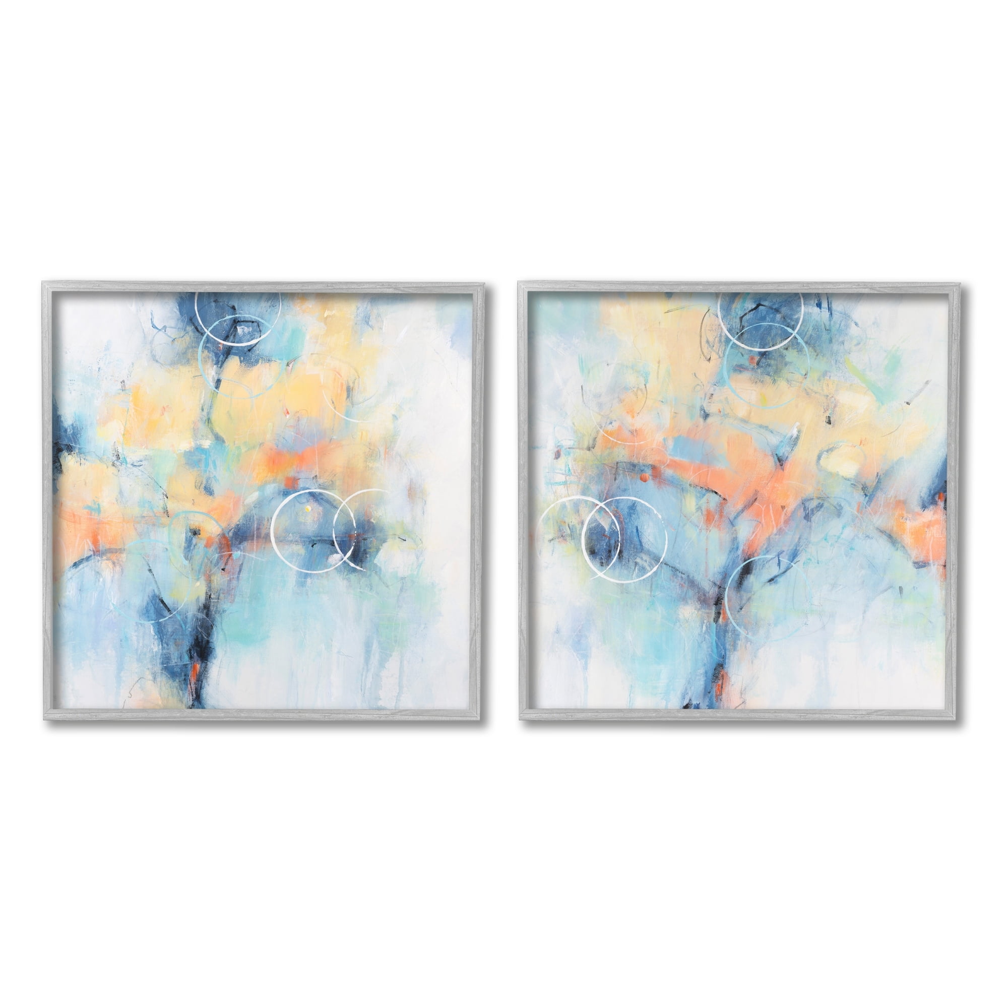Stupell Industries Abstract Flower Blossoms Layered Circle Shapes Pattern Painting Gray Framed Art Print Wall Art, Set of 2, Design by Tim OToole