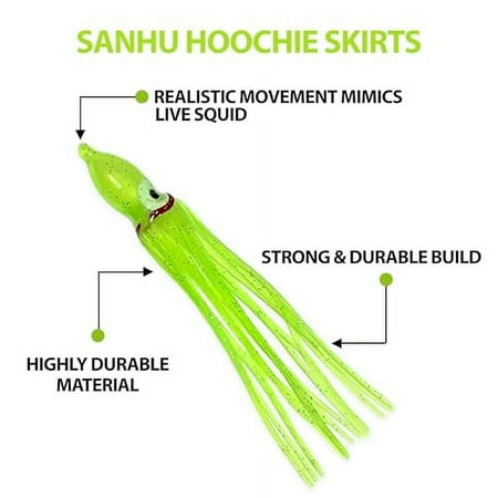 Hoochie Bait Lures 4-3/4 Chartreuse - Trolling Squid Skirts for Salmon Tuna & Mahi - Saltwater & Freshwater Fishing Tackle - 40 Pieces