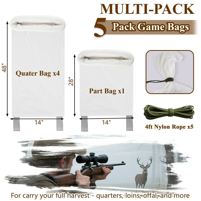 Hunting Game Bags - 6 Pack Game Meat Bags | Reusable Game Meat Bags with Reflective Strips