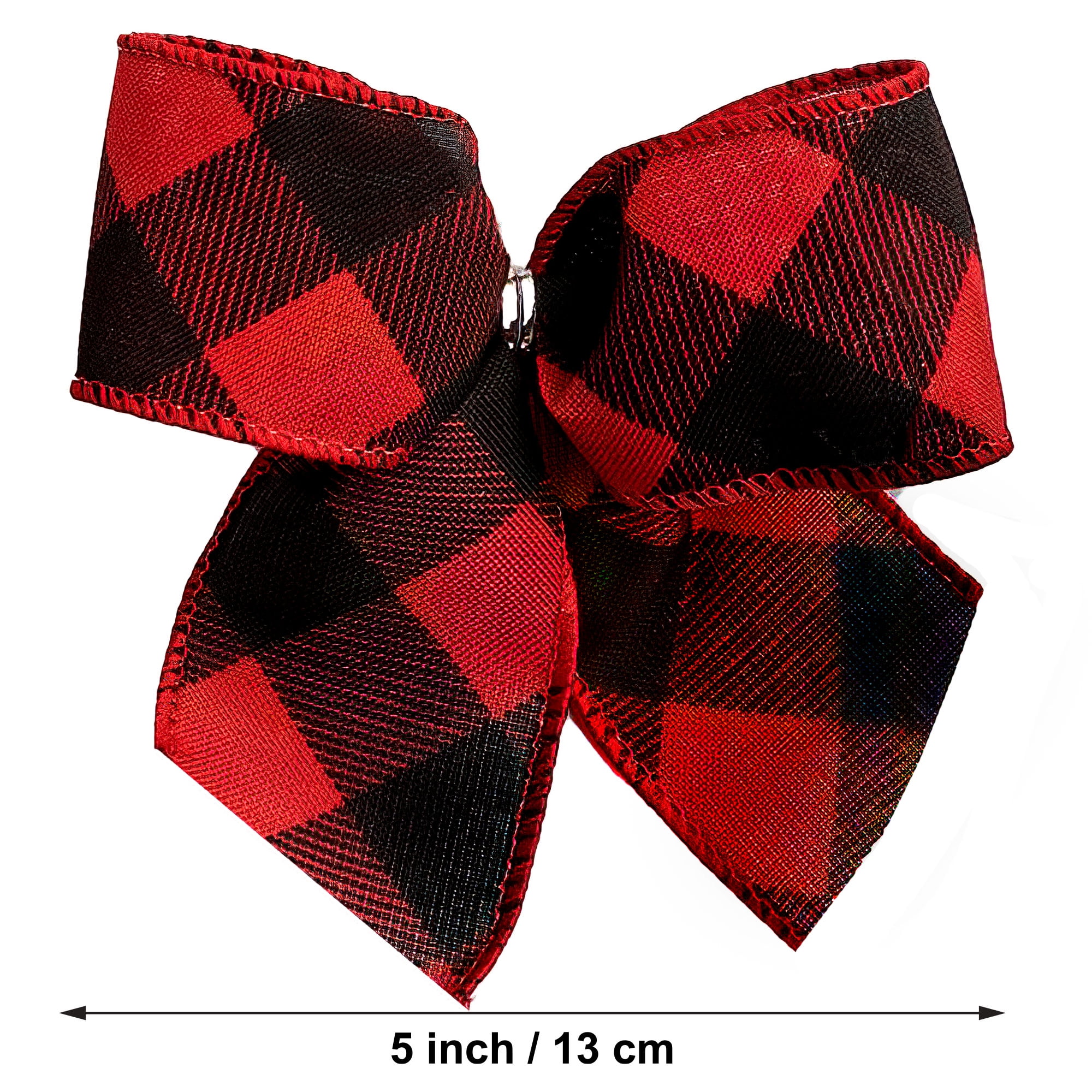 New Traditions Large Christmas Tree Topper Bow & 12 Mini Bows - Red & Black Ribbon