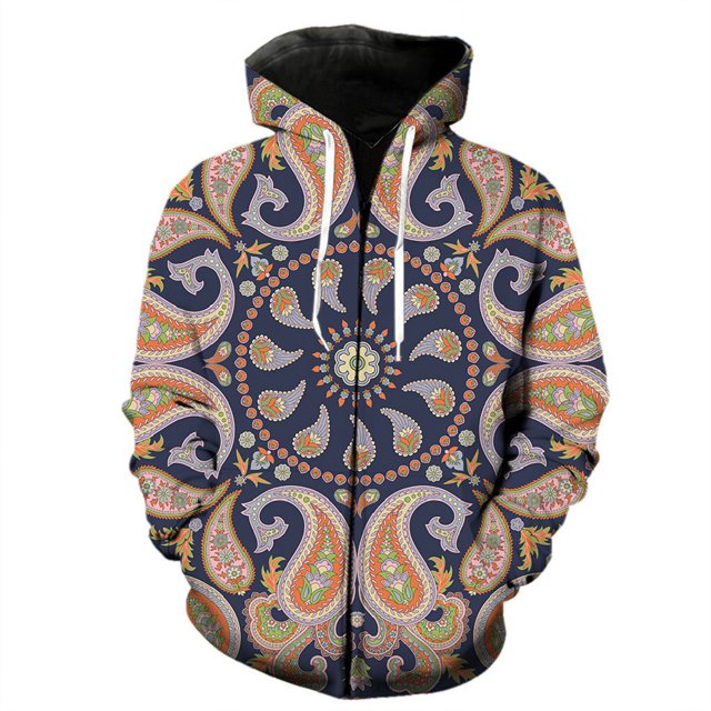 Sudadera con capucha exótica retro con estampado 3D para hombre, sudaderas con gráficos florales, sudaderas casuales de gran tamaño con capucha y cremallera, suéteres holgados.