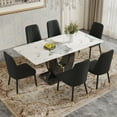 thumbnail image 3 of JUFU Dining Table Set for 6, 71'' White Marble Dining Table and Chairs, Modern Kitchen Table Set for 6,with 6 Black PU Leather Upholstered Dining Chairs, Dinner Table Set for Dining Room, 3 of 10