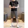 thumbnail image 2 of Conjunto de pantalones cortos estampados para hombre, ropa deportiva para gimnasio, camiseta negra ajustada con gráficos, conjuntos de pantalones cortos para hombre, conjunto de 2 piezas, dos conjunto, 2 of 5