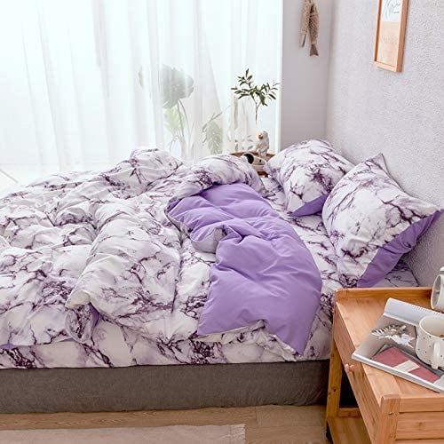 WINLIFE Galaxy Outer Space Print Duvet Cover Full 3-Pieces Reversible Blue/Purple Starry Sky Bedding Sets Ultra Soft Microfiber Bed Set with Hidden Zipper & Corner Ties Full