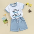 thumbnail image 2 of Bagilaanoe 2pcs Little Boy Shorts Set Toddler Short Sleeve Letter Print T Shirt Tops + Shorts 3T 4T 5T 6T 7T Kids Casual Summer Clothes, 2 of 8