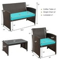 thumbnail image 4 of Costway 4PCS Patio Rattan Furniture Set Cushioned Chair Sofa Coffee Table Turquoise, 4 of 10