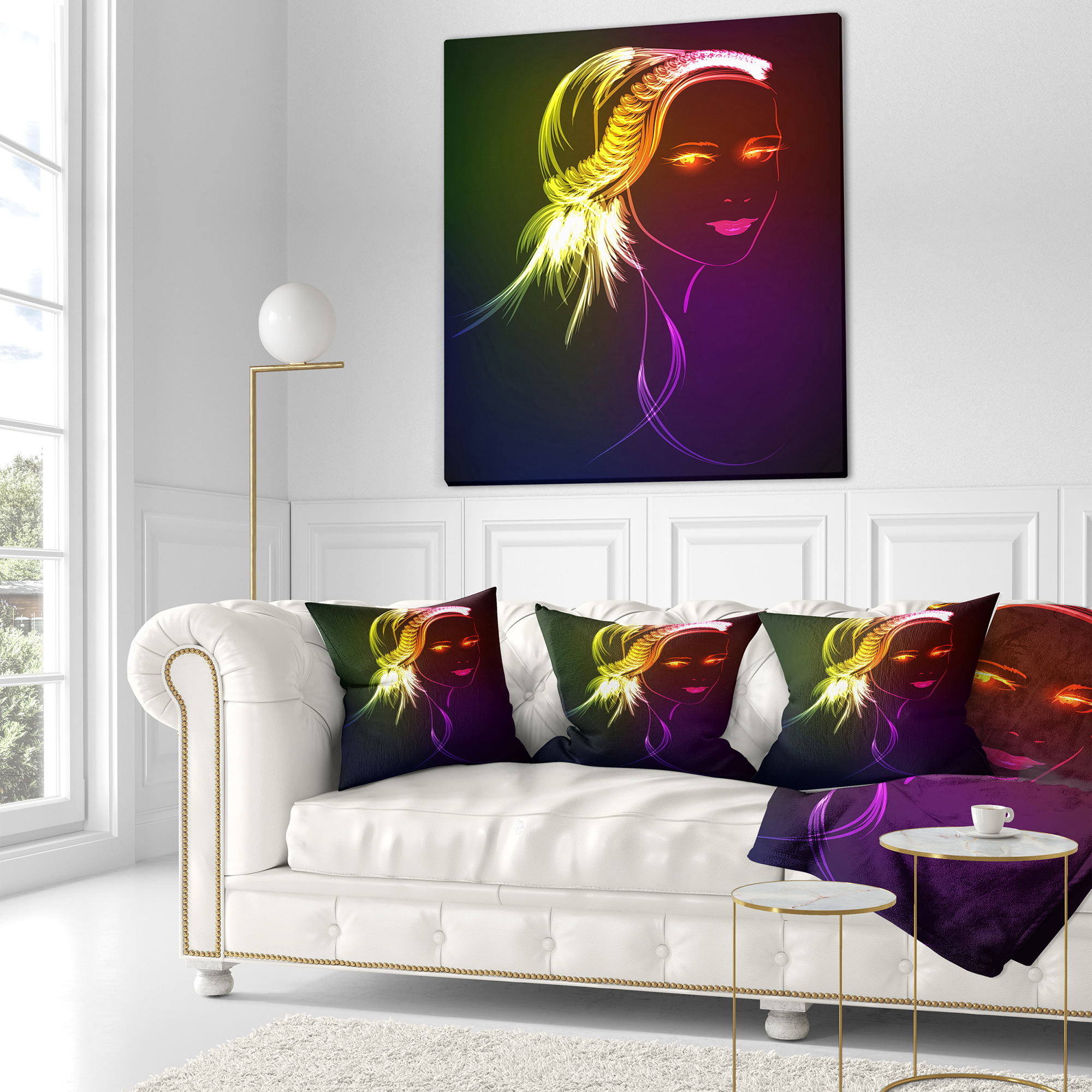 Designart Illuminating Girl s Head Fractal - Modern Portrait Throw Pillow - 16x16