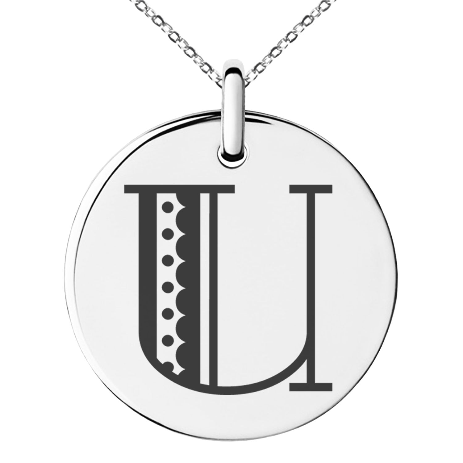 Stainless Steel Letter U Initial Metro Retro Monogram Engraved Small