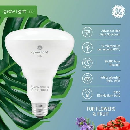 General Electric - GE Grow LED 9-Watt BR30 Indoor Plants, Red Reproductive Spectrum for Flowering and Fruiting - White