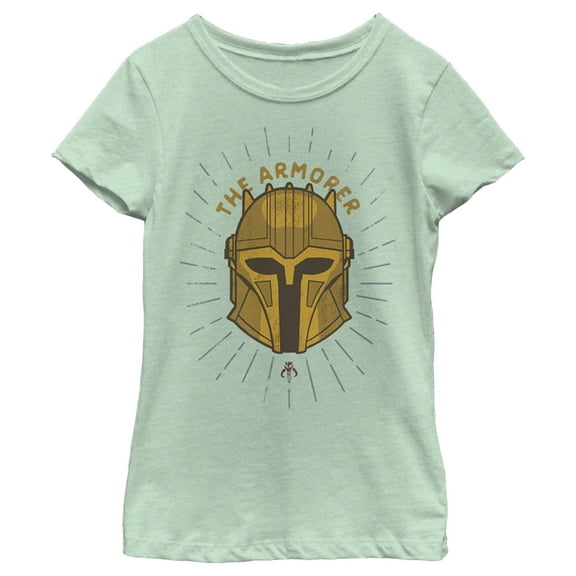 Girl's Star Wars: The Mandalorian The Armorer Helmet  Graphic Tee Mint Medium