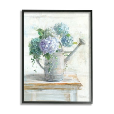Stupell Industries Blue Hydrangeas in Watering Can Soft Floral Painting, 11 x 14,Design by Danhui Nai