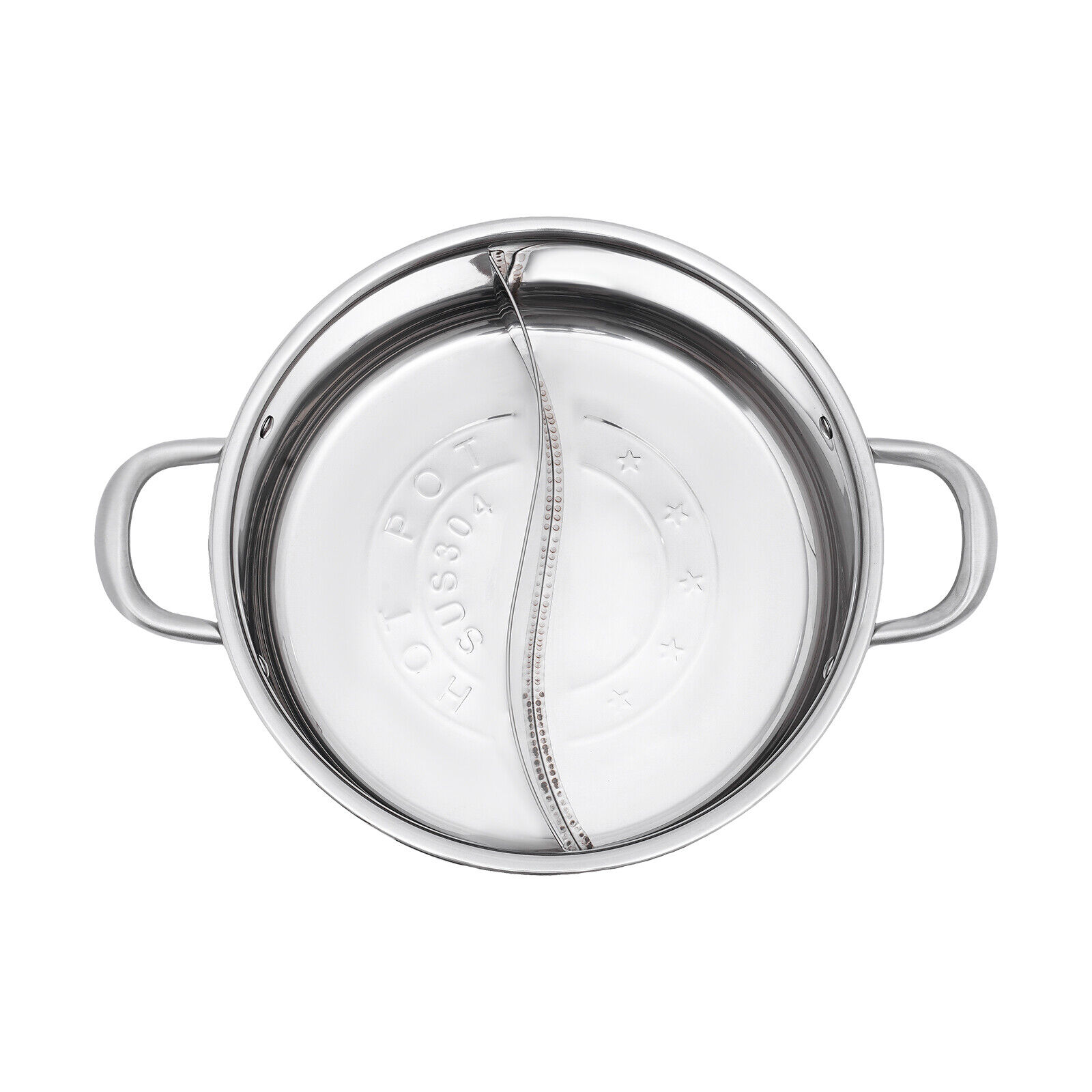 304 Stainless Steel Shabu Dual Sided Divider Cooking Soup Hot Pot 32cm Cookware with Lid
