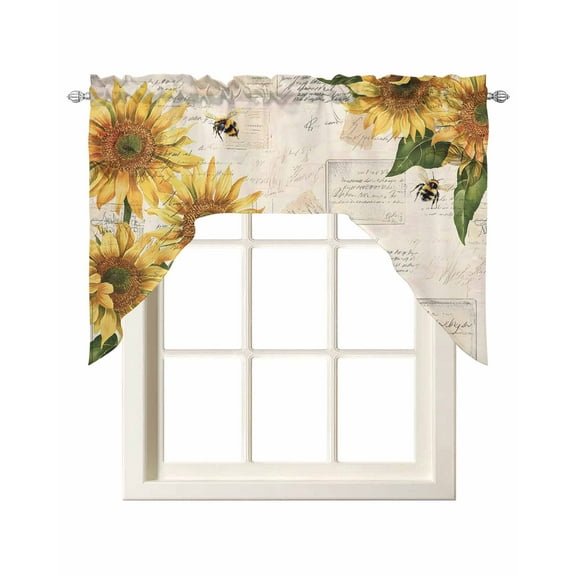 Sunflower Kitchen Swag Valances for Windows, Farmhouse Floral Bee Brown Vintage Pink Yellow Swag Valances Curtains for Living Room, Rod Pocket Window Treatments for Bathroom, Bedroom, Cafe, 56"x36"