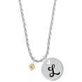 thumbnail image 1 of Delight Jewelry Goldtone Mini October - Hot Pink Crystal Heart Silvertone Script Initial Disc - L - Charm Necklace, 20"+3", 1 of 4