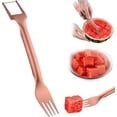 thumbnail image 1 of Cortr de sandía, cortr de frutas de acero inoxidable 2 en 1, cortr de frutas portátil, tenedor de sandía, tenedor de melón para cocina de frutas (oro rosa), 1 of 3