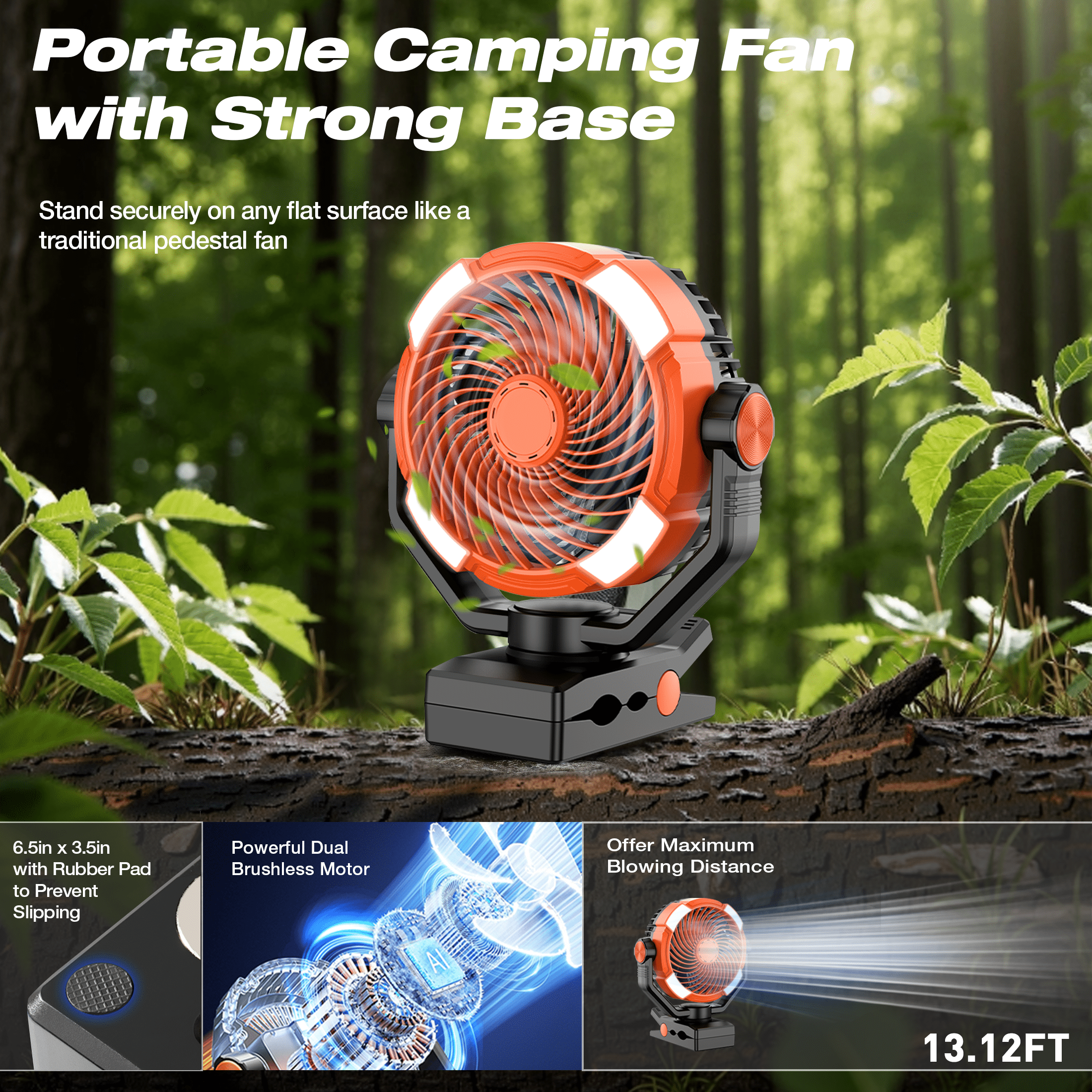 Camping Fan Rechargeable, Desk Fan 20000mAh Large Battery Clip Fan, 4 Speed Portable Fan with Remote, Battery Operated Fan with LED Light and Hanging Hook, Cordless Fan for Tent Picnic Outdoor