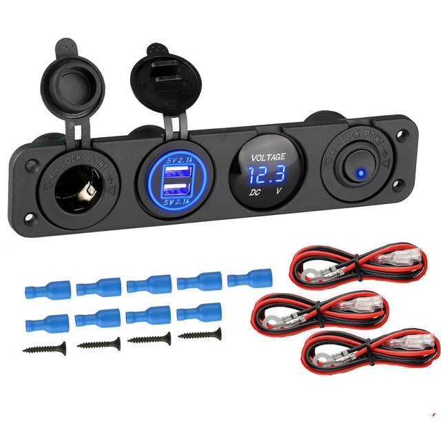 Panel de Interruptor de Cargador de Coche CHAO 4 en 1 USB Dual Voltímetro LED Interruptor de Palanca